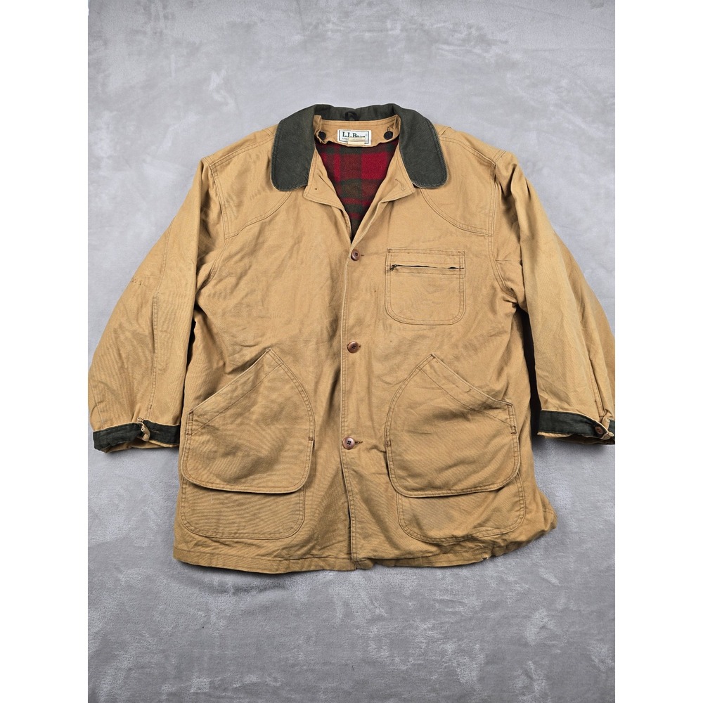 Vtg LL Bean Field Coat Men XL Canvas Plaid Lined Corduroy Hunting Chore USA Made